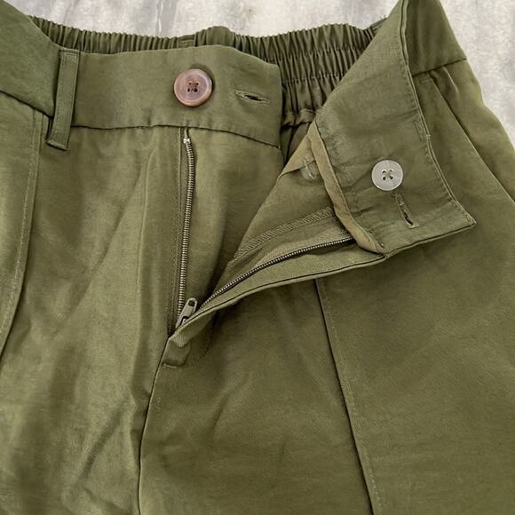 A New Day Ankle Pants Olive Army Green Rolled Cuffs Center Seam High Rise - Picture 7 of 11